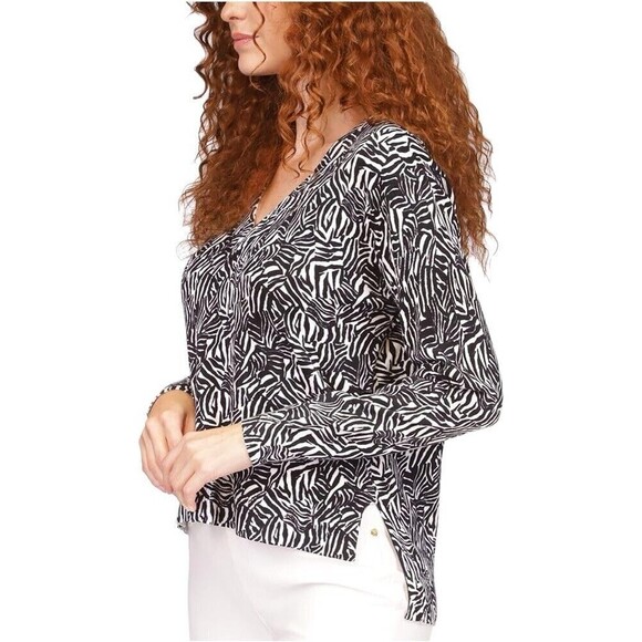 F. Michael Kors Sweatshirt Size XS Multicolor Black Blouse V Neck NWT $110 - Picture 1 of 7